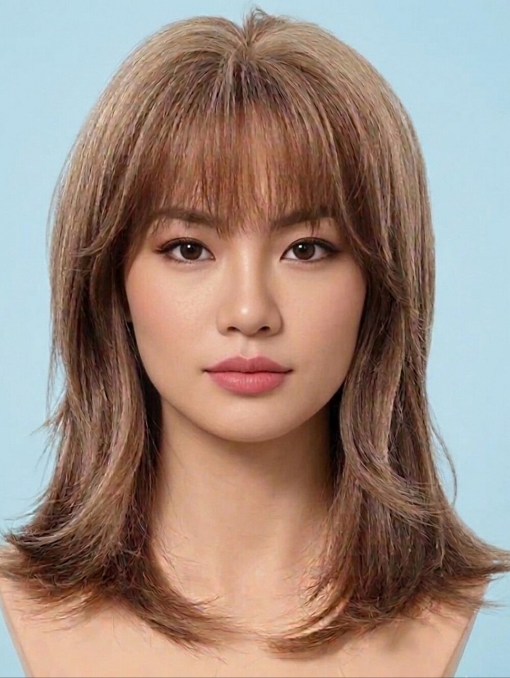 NIB Light Brown Layered Wolfcut 16 Inch Wig with Soft Fringe